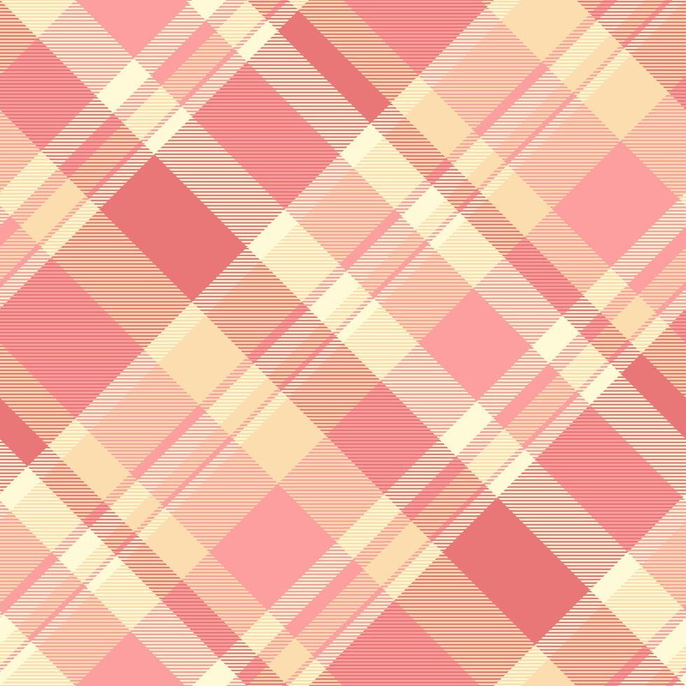 Quilted plaid seamless background, poster check tartan pattern. Age textile fabric texture in red and navajo white colors. vector