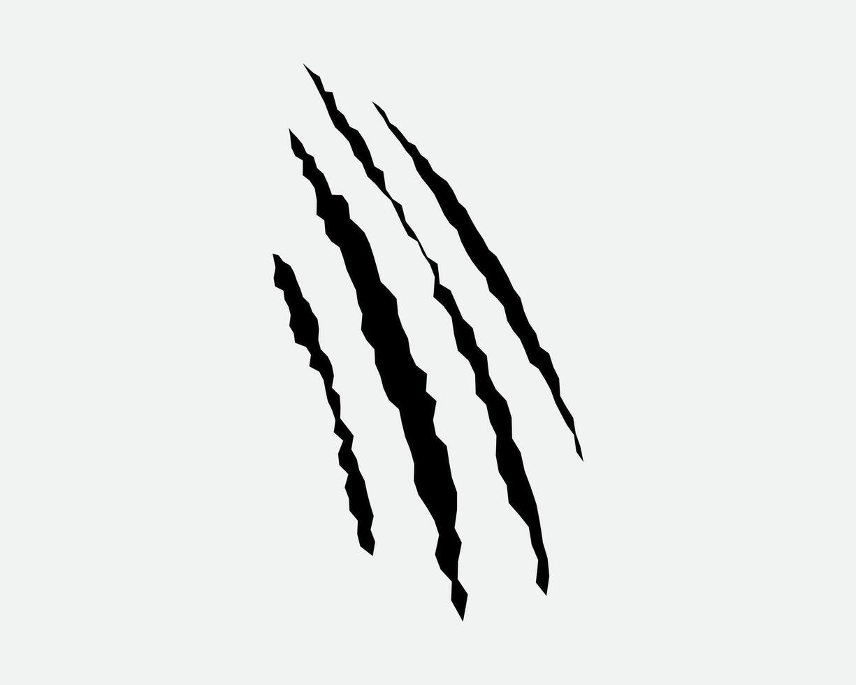 Claws scratches, animal monster mark design element, tattoo and decor for halloween. Black silhouette. vector