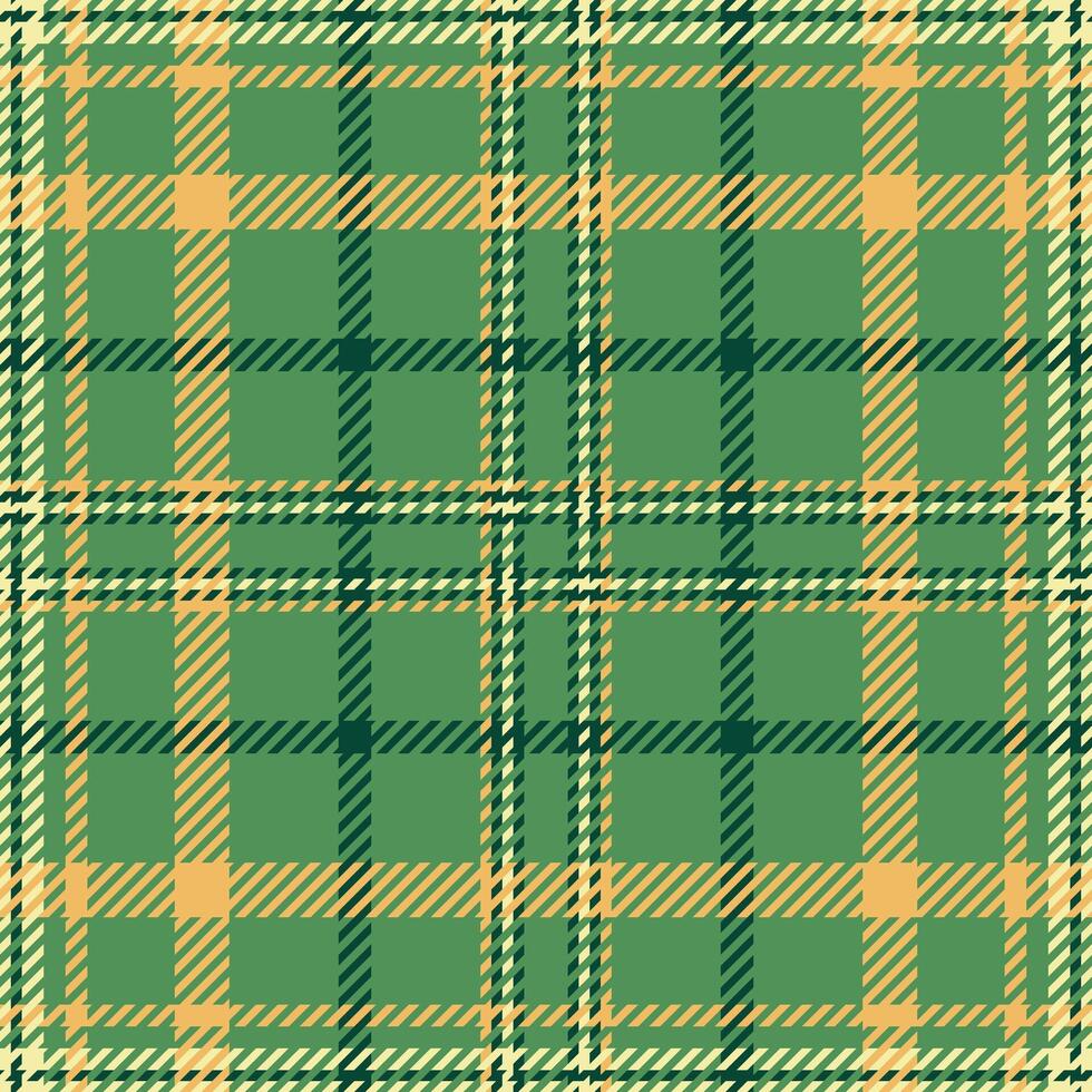 Graphic tartan background pattern, blank fabric seamless texture. Close up plaid check textile in green and amber colors. vector