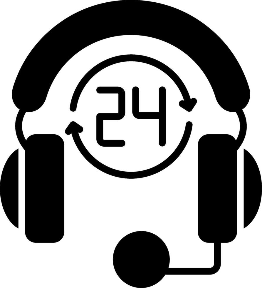 24 Hours Support Glyph Icon vector