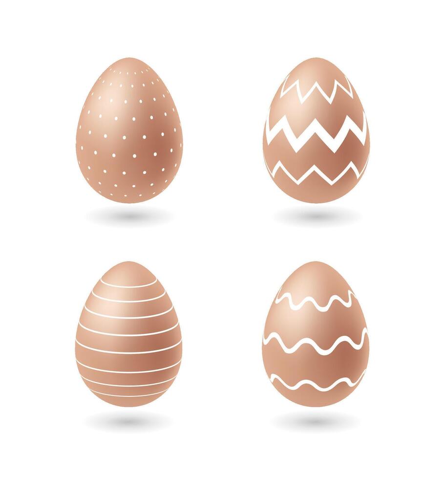 Easter realistic brown eggs set with traditional white ornament. Illustration isolated on white background vector