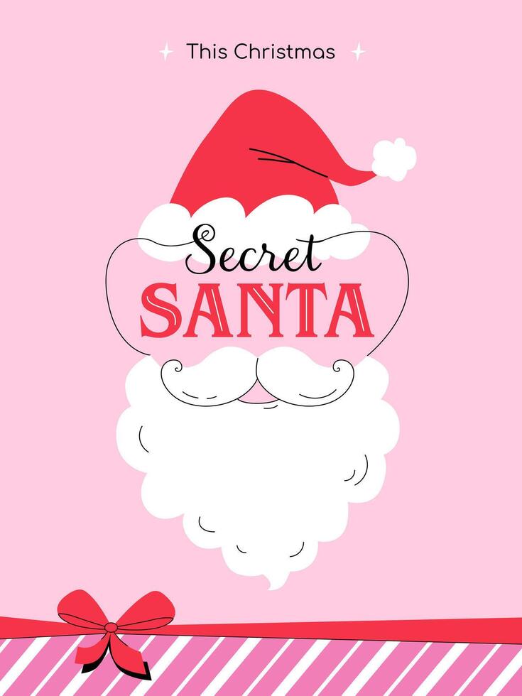 Minimalist cute illustration for Secret Santa tradition. Design with a hat and beard from Santa Claus costume. Idea for poster, banner or invitation to Christmas party vector