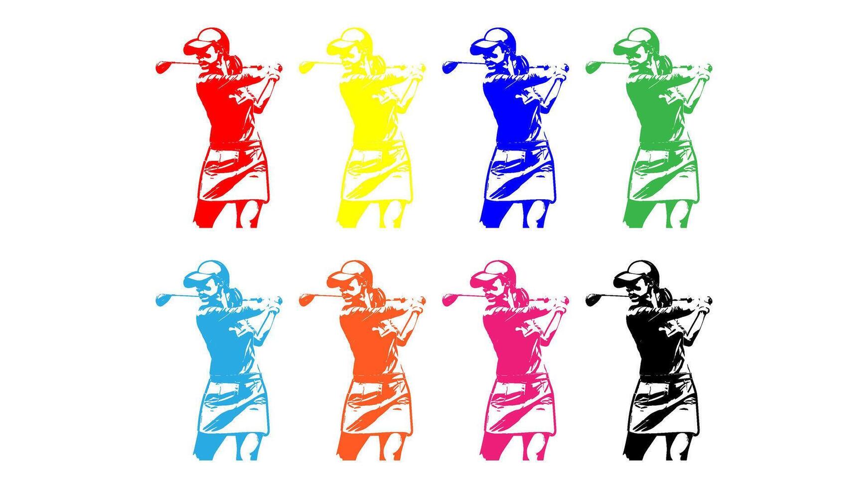 A vibrant, colorful silhouette of a woman golfer in full swing, captured in a dynamic pose. The image is perfect for sports, fitness, and lifestyle designs vector