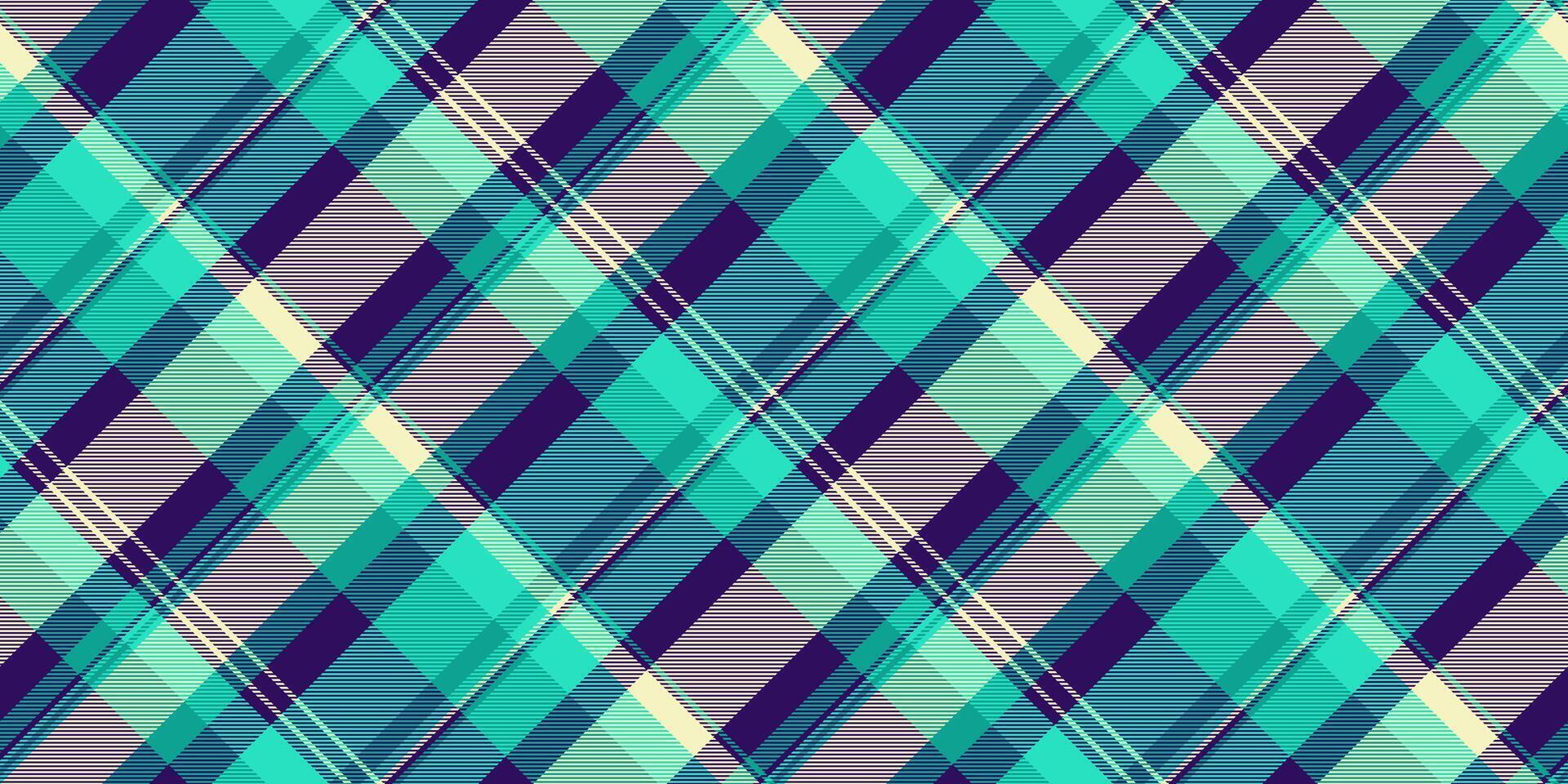 Unique fabric seamless pattern, us textile background texture. Elementary plaid tartan check in teal and violet colors. vector