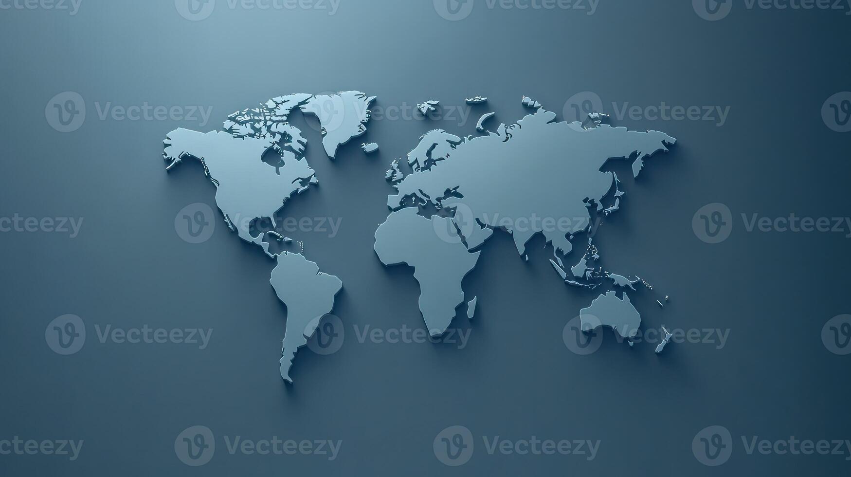 A minimalist world map shows continents outlined in a soft blue against a darker background, emphasizing geography photo
