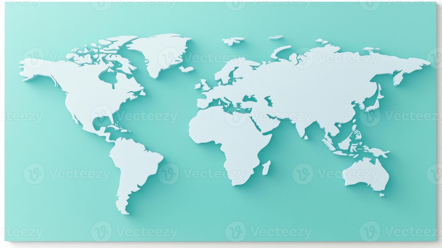 A decorative world map in relief is showcased against a calming teal backdrop, ideal for enhancing learning spaces photo