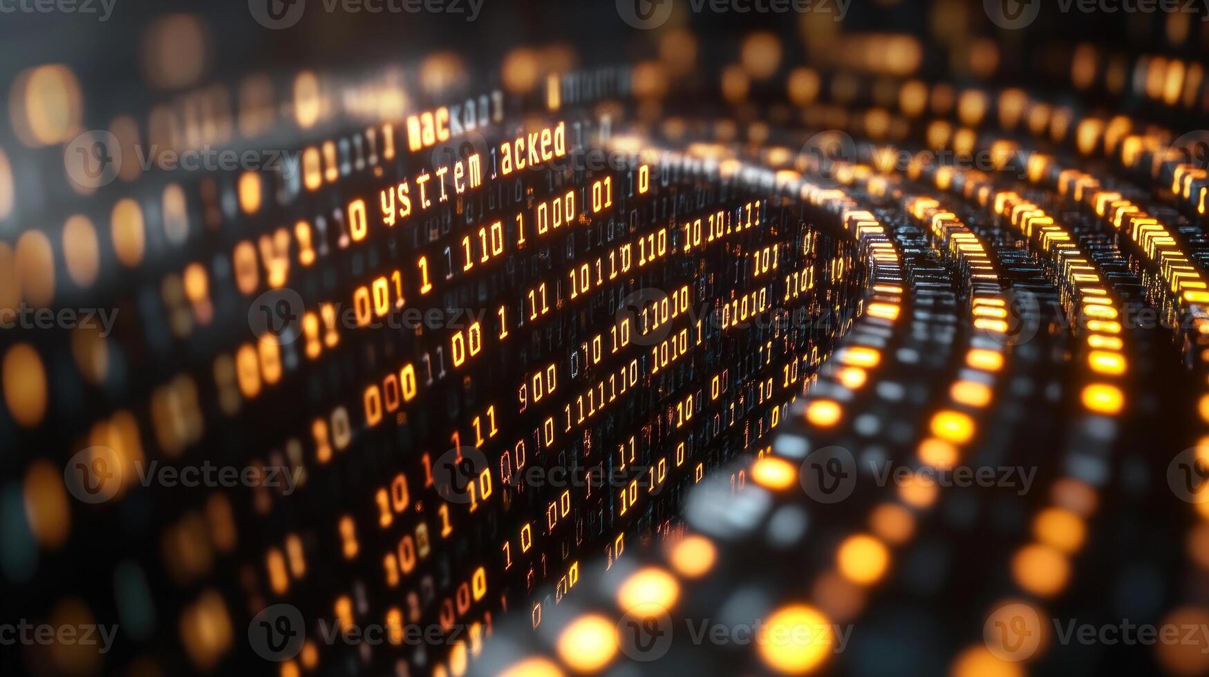Glowing binary code flows in a digital representation of data systems, illustrating the intricacies of technology photo