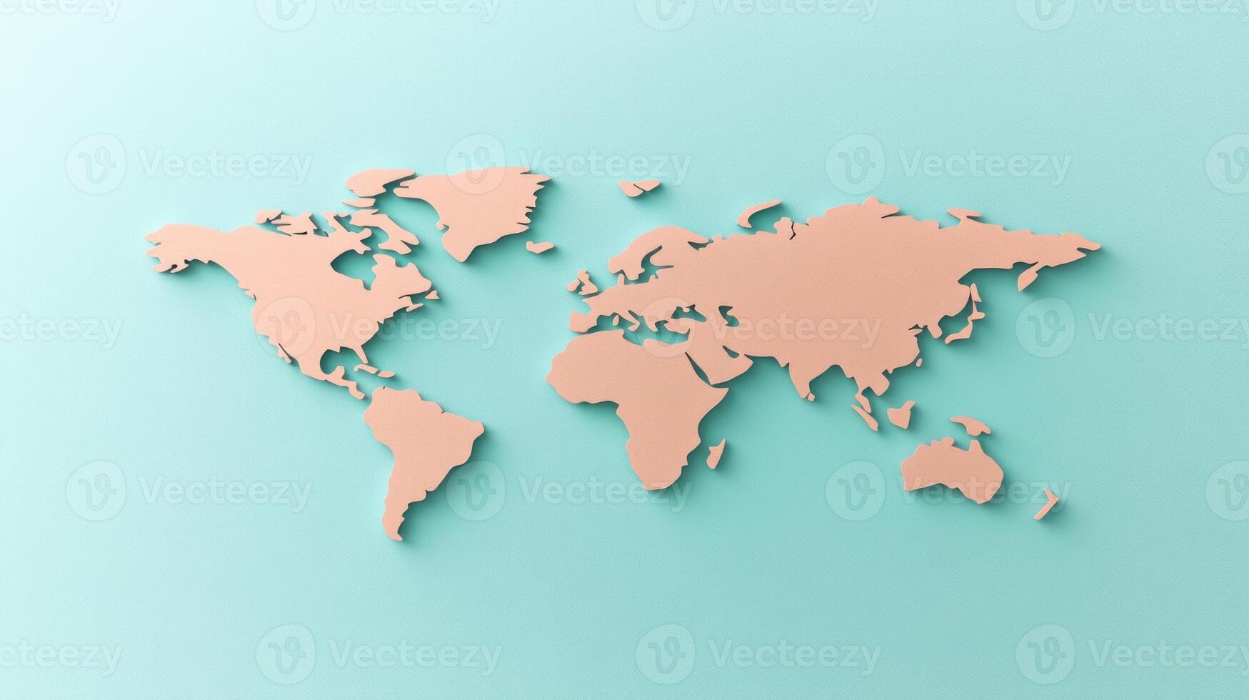 A soft-hued silhouette of a world map set against a calm background showcasing its geographical features photo