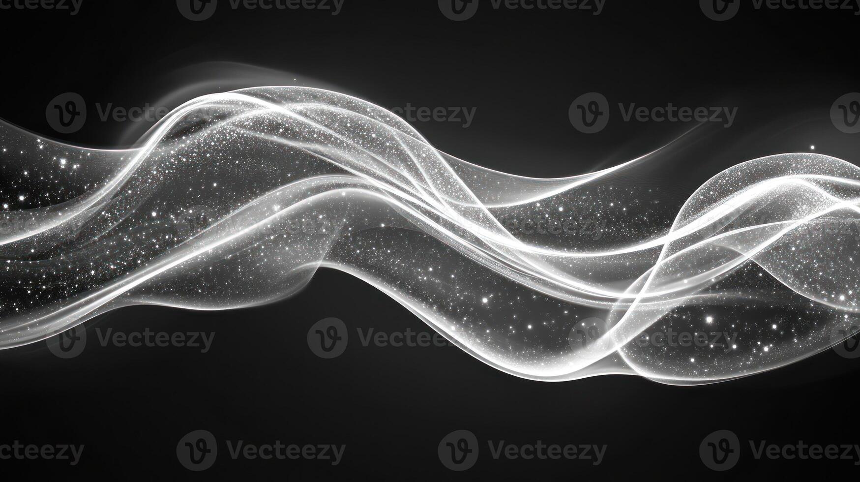 Soft waves of light and sparkling particles elegantly flow across a dark backdrop, creating a tranquil atmosphere photo