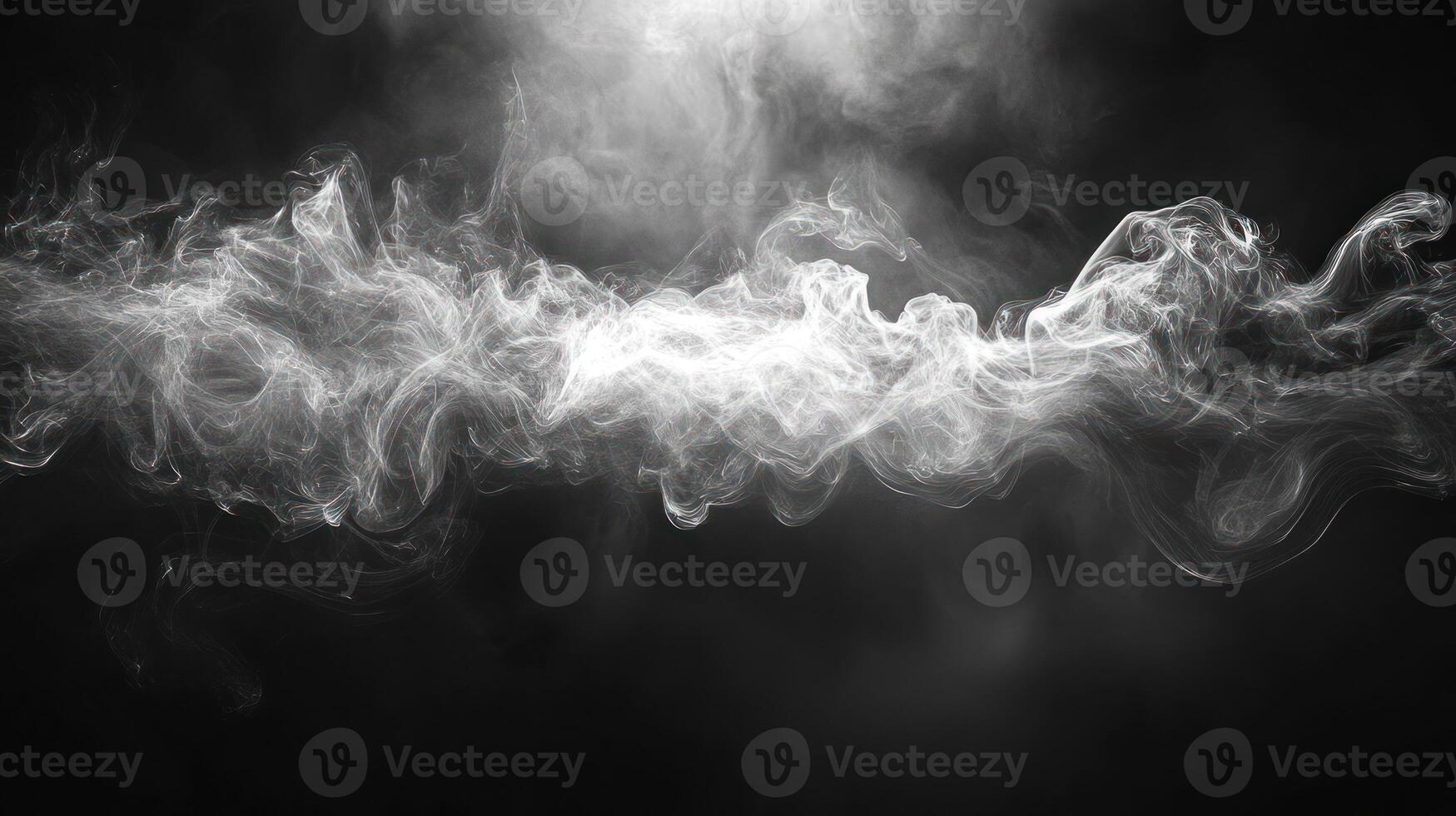 Delicate tendrils of smoke drift and twist in the air, forming a captivating pattern in a dimly lit space photo