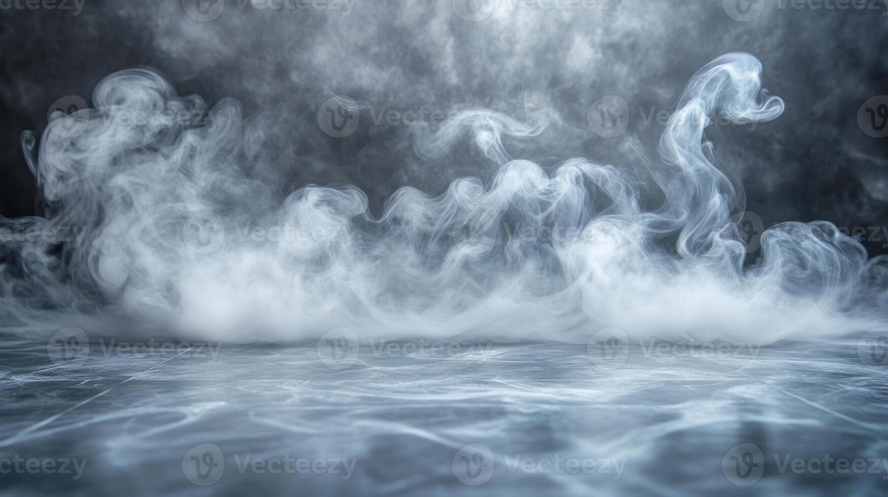 Wisps of fog rise gracefully above the reflective water, creating an ethereal atmosphere in low light photo
