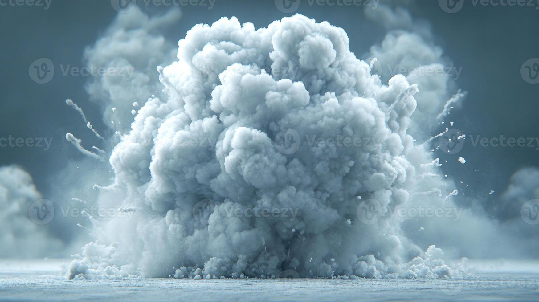 Thick gray smoke erupts dramatically, creating swirling patterns as it dissipates into the air in an empty landscape photo