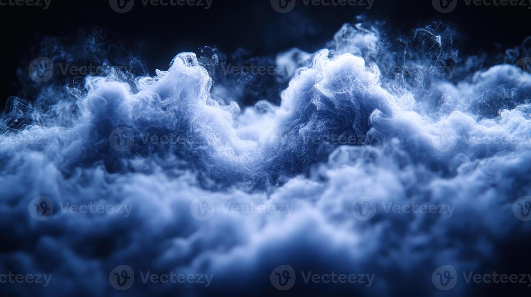 A thick layer of blue smoke swirls gracefully, adding a mysterious mood in a dimly lit environment photo