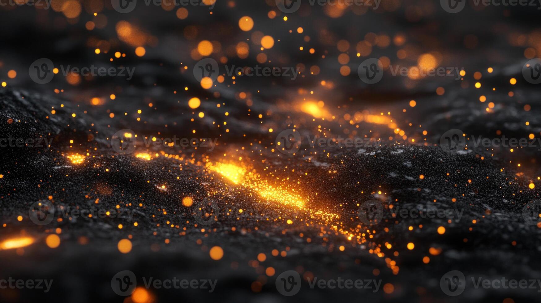 Lava particles light up dark volcanic rock during a recent eruption, creating a striking contrast photo