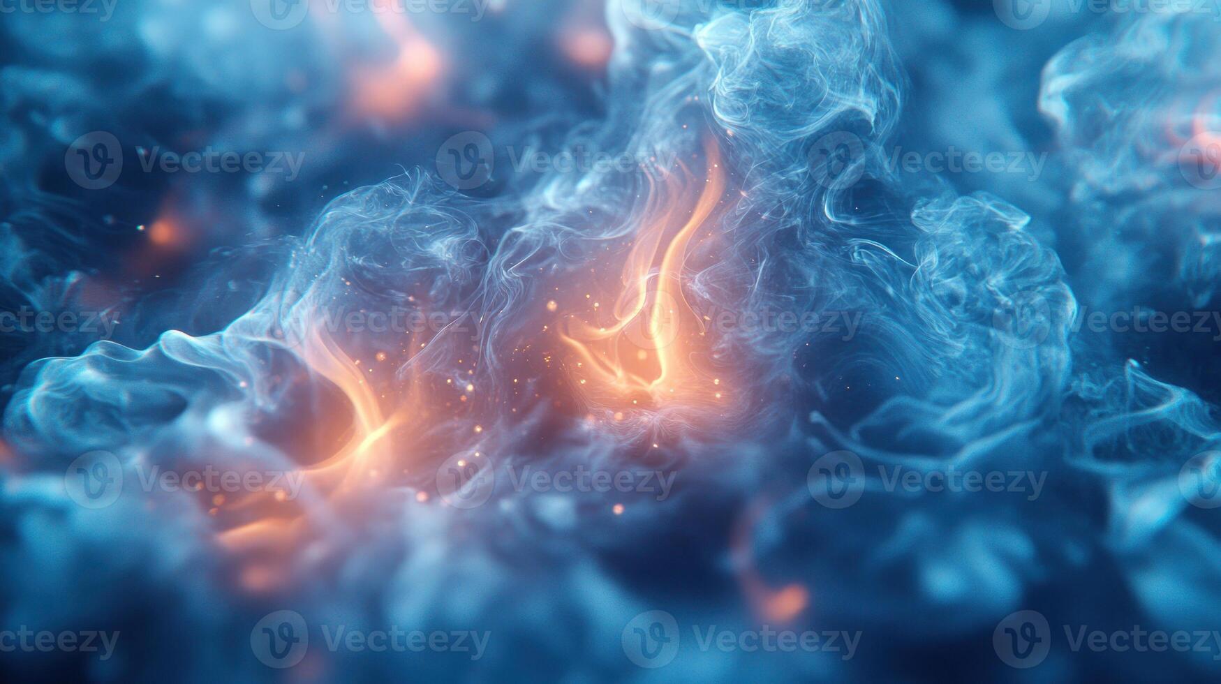 An abstract representation of blue and orange colors swirling together, creating a mystical, glowing atmosphere photo