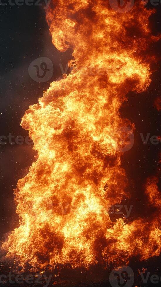 A powerful blaze shoots upward, illuminating the surrounding darkness and creating a striking visual display photo