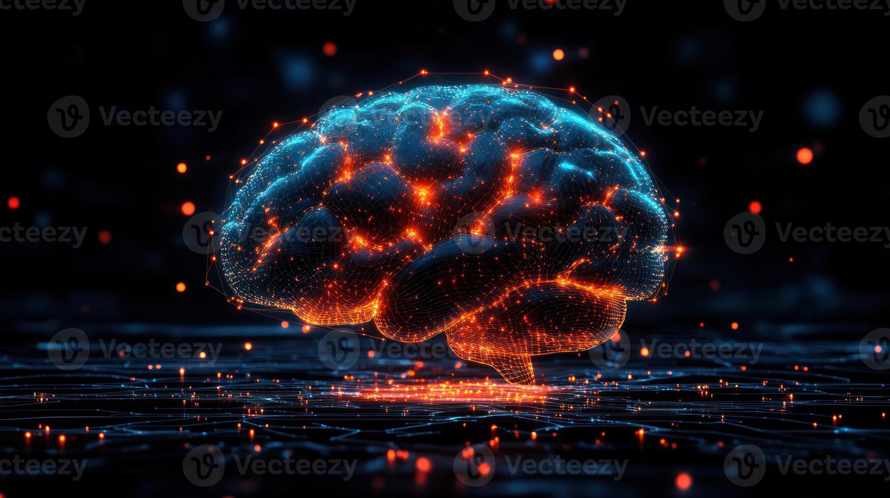 Brightly glowing brain representation with vibrant neural connections highlights cognitive activity photo