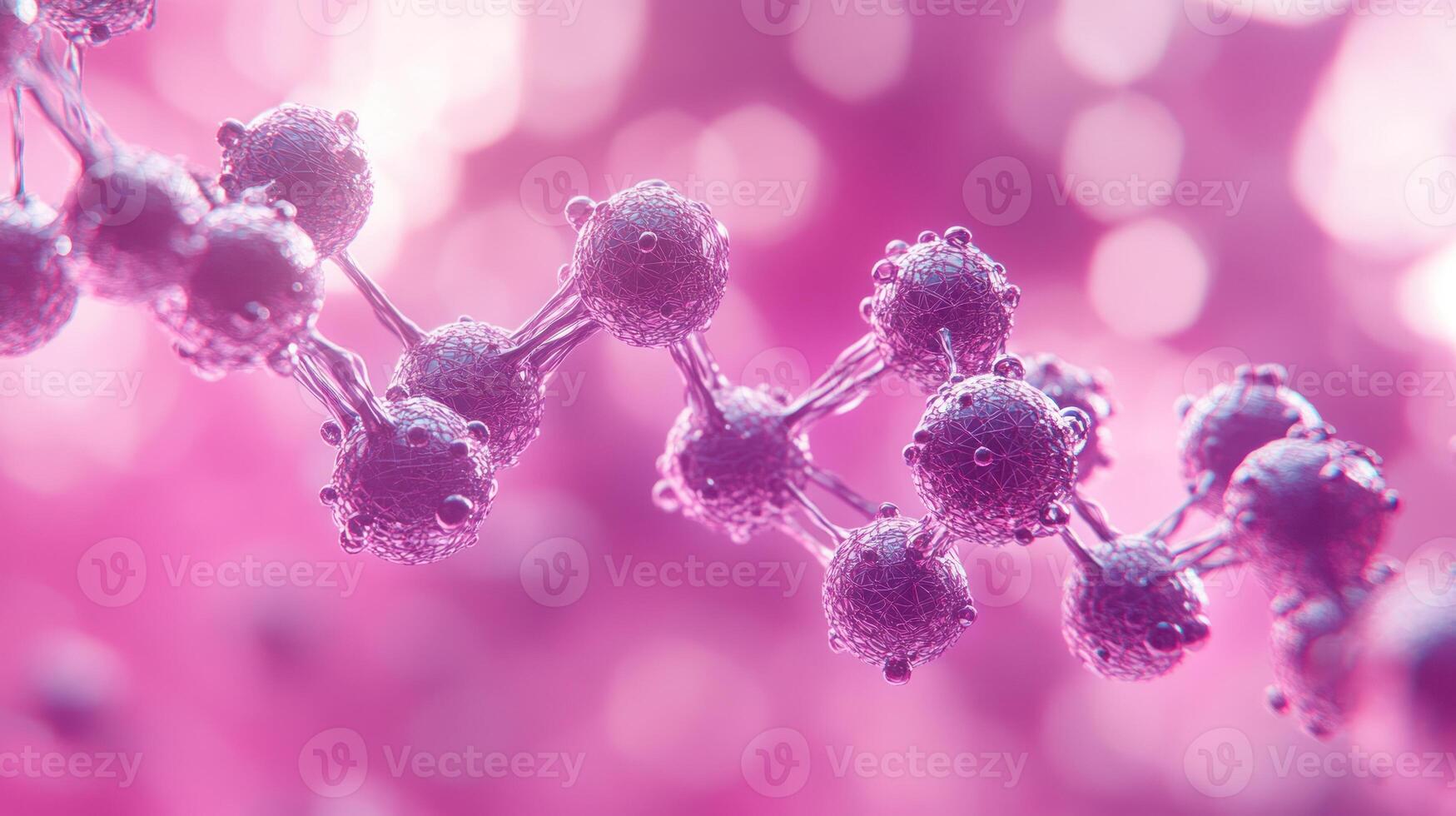 A close up view of a molecular structure featuring vibrant pink colors and intricate details of bonding photo