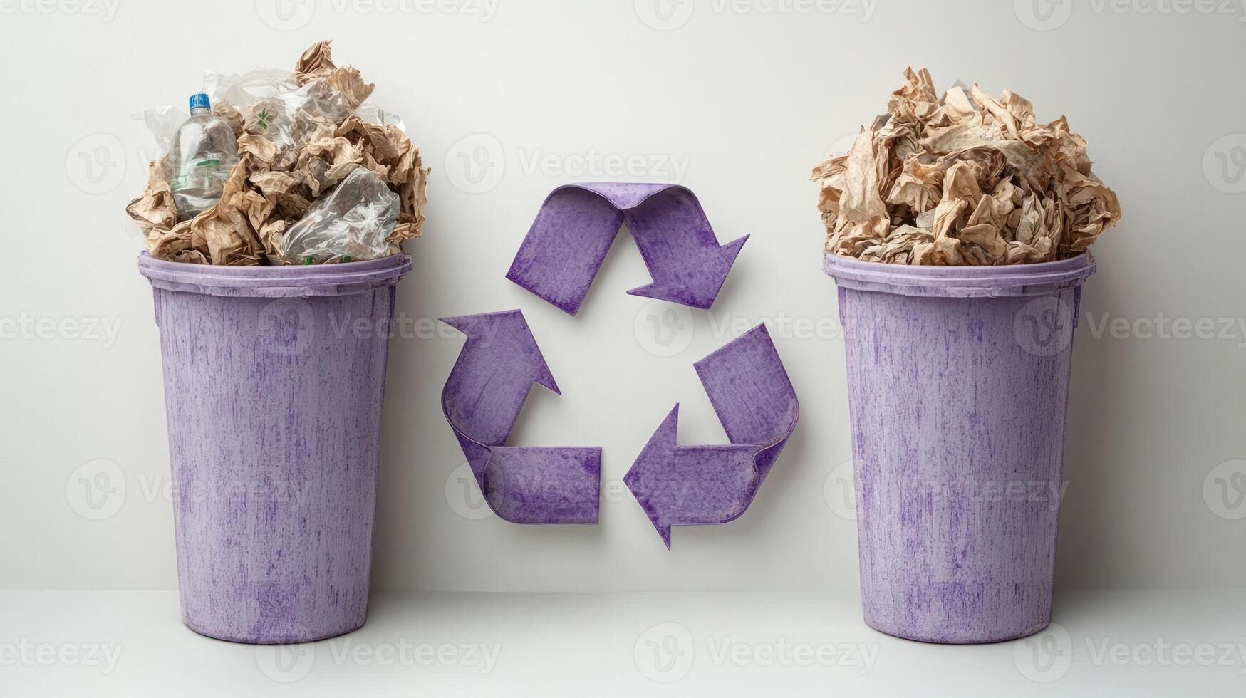 Two bins filled with recyclable materials and waste, showcasing environmental efforts in urban settings photo