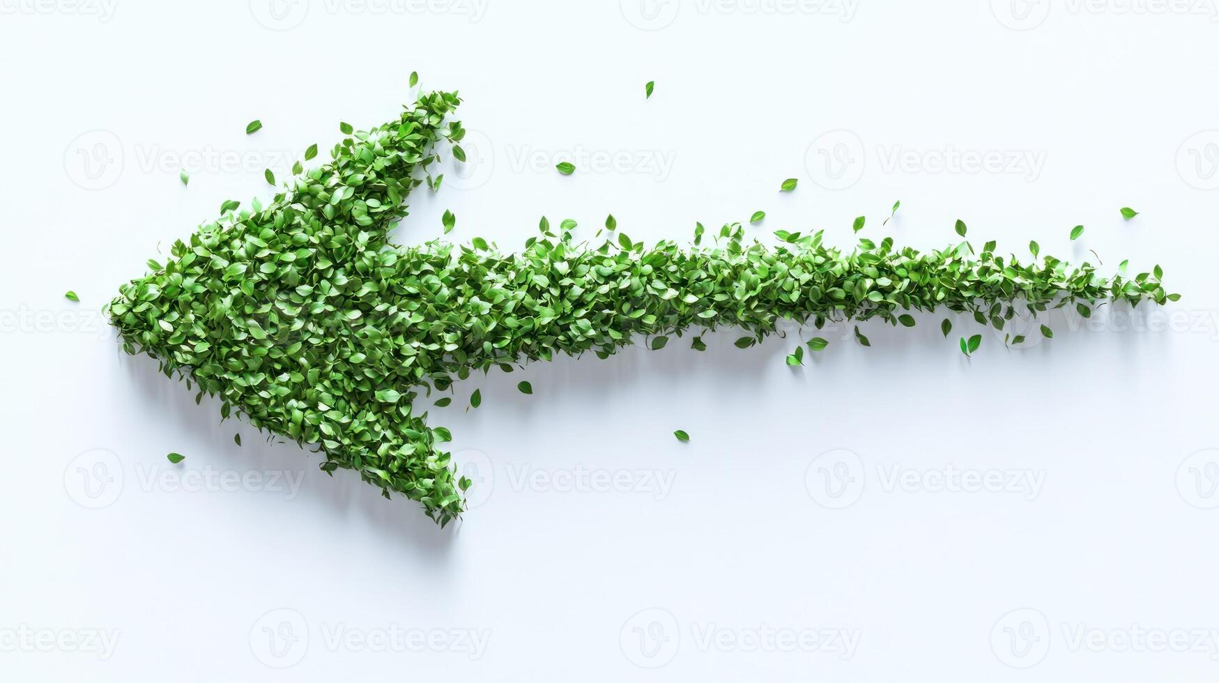 A green leaf arrow points left, symbolizing growth and a connection to nature on a plain backdrop photo