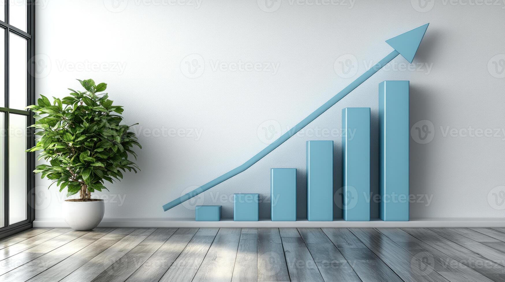 A vibrant growth chart is showcased on a wall in a stylish office, accompanied by a green plant for freshness photo