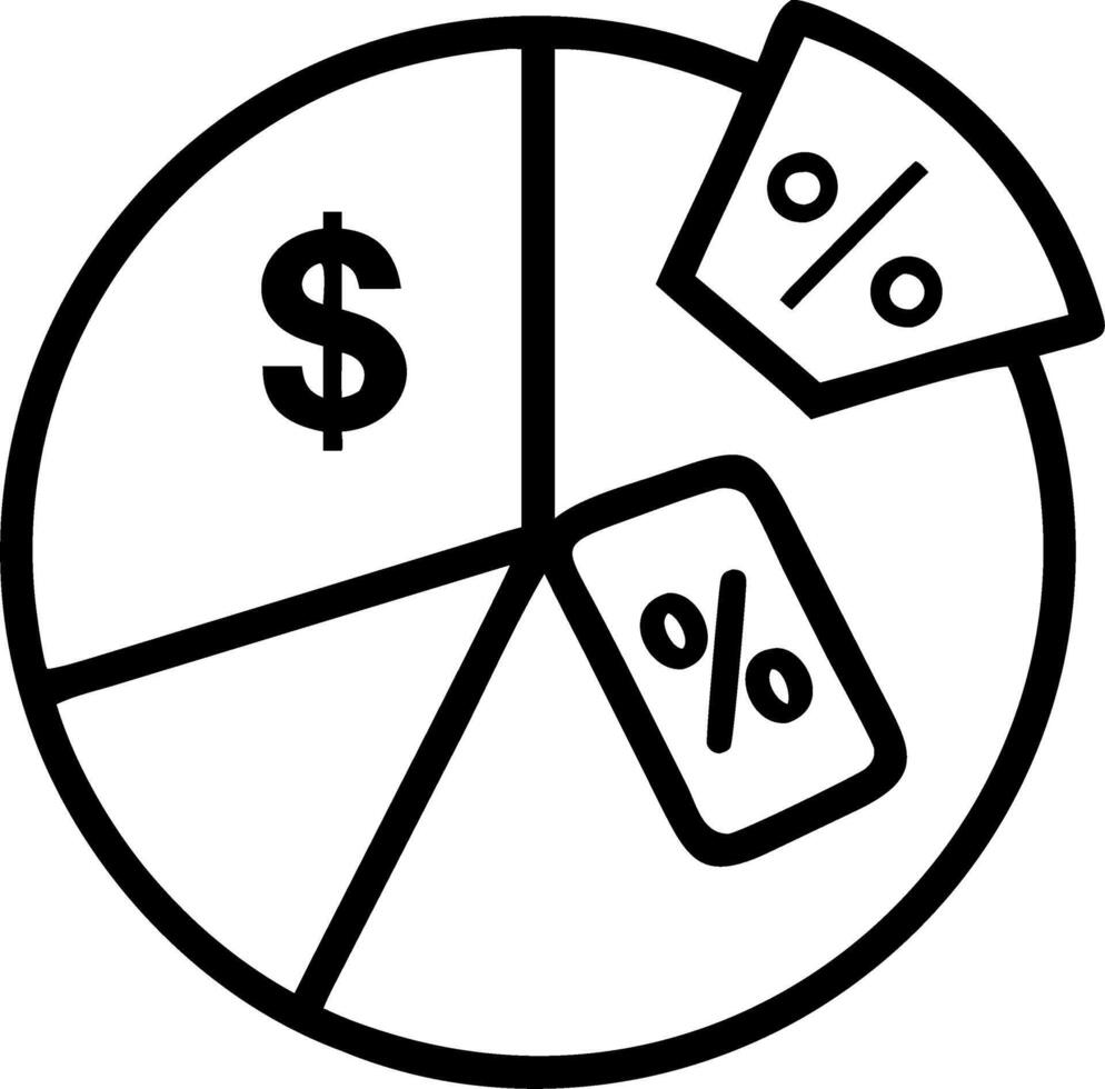 of a pie chart with currency symbols and discount segments vector