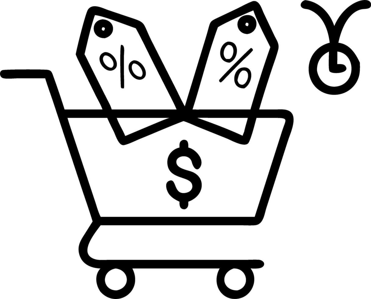 of a shopping cart with dollar signs and discount tags vector