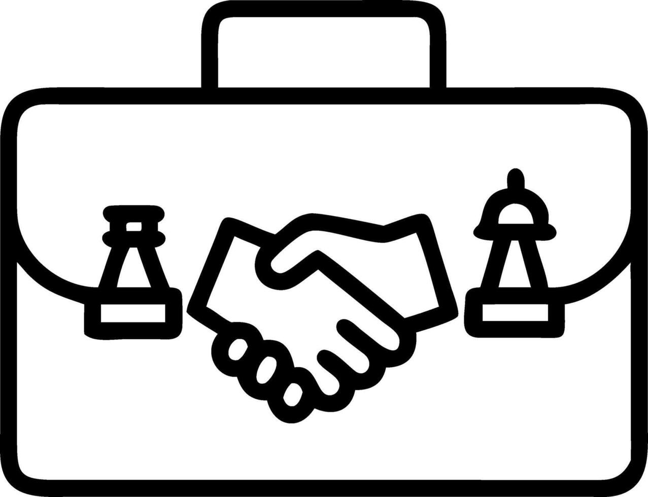 A briefcase on white background with holographic handshake and growth symbols leaving copy space vector