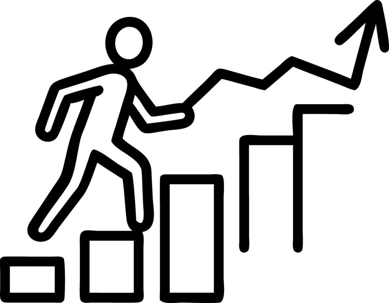 A businessman climbing a staircase made of bar graphs symbolizing business growth isolated on white vector