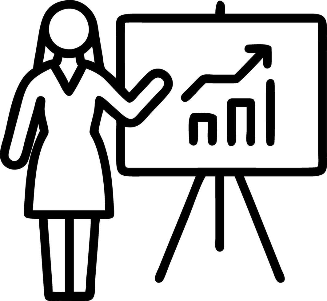 A female executive presenting financial results on a whiteboard to her team isolated on white vector