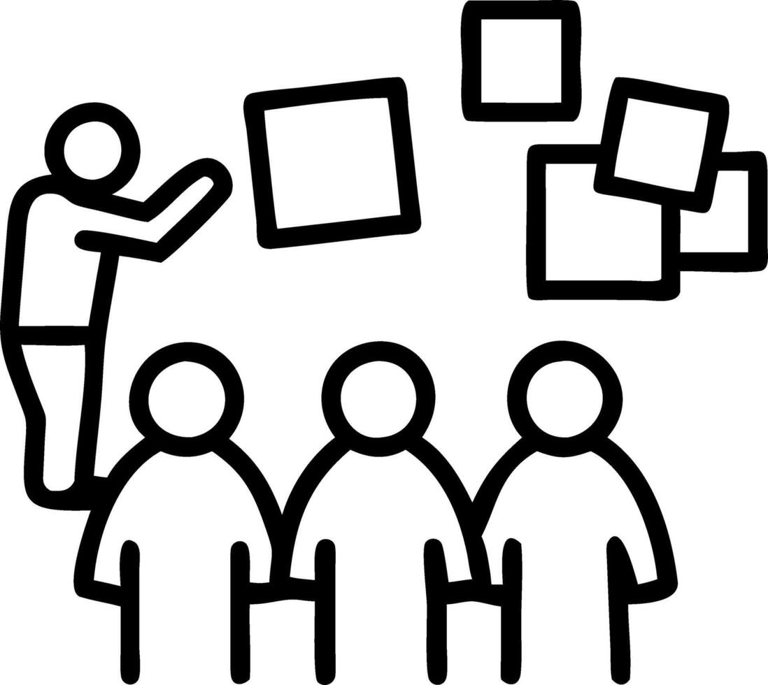 A group of diverse business professionals in a meeting room brainstorming ideas with sticky notes on a glass wall isolated on white vector
