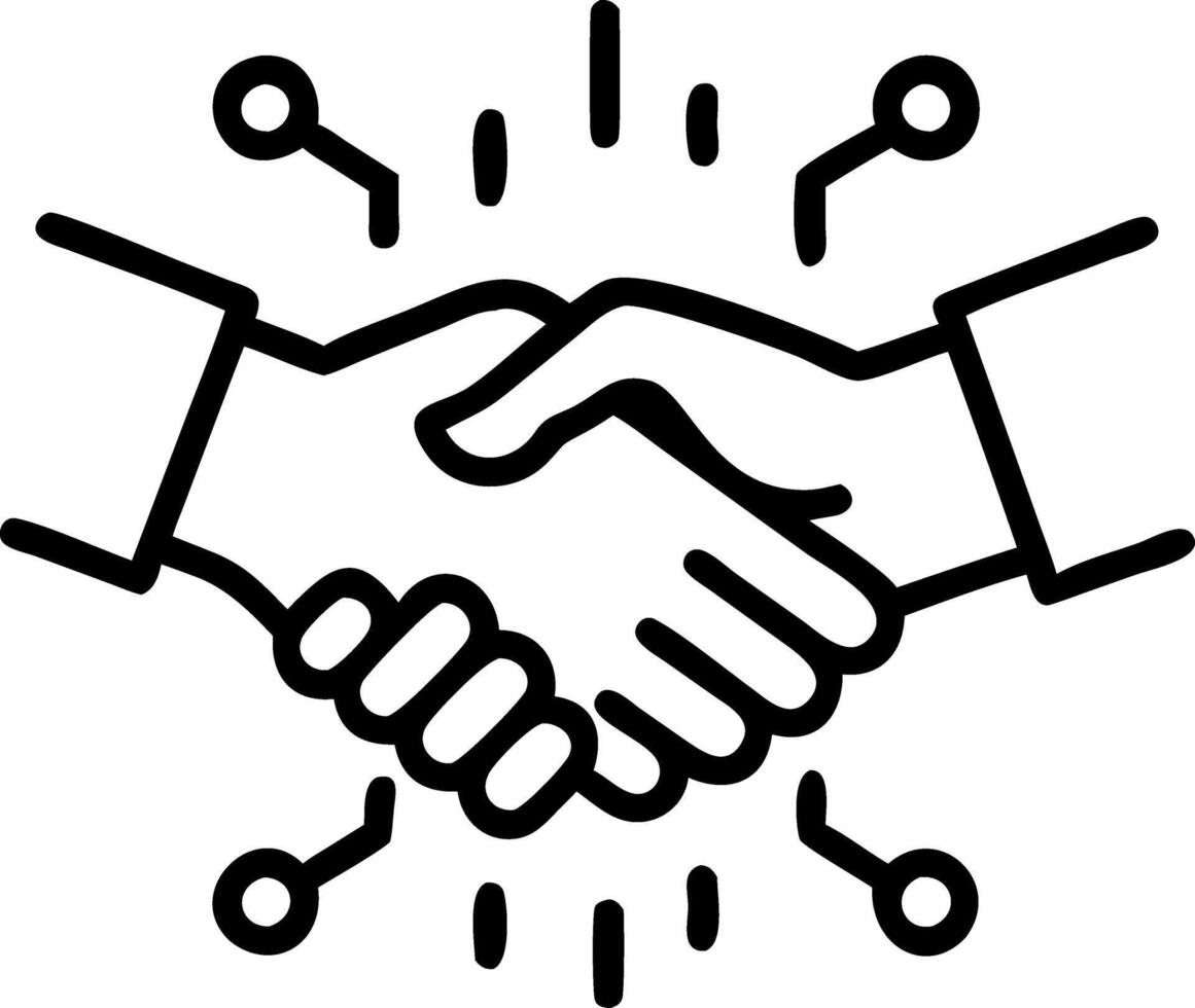 Abstract handshake with digital lines and bokeh lights representing global business connections vector