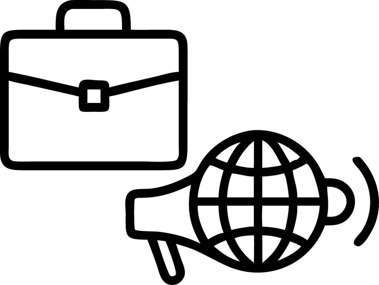 Briefcase on white background with holographic globe and megaphone icons vector
