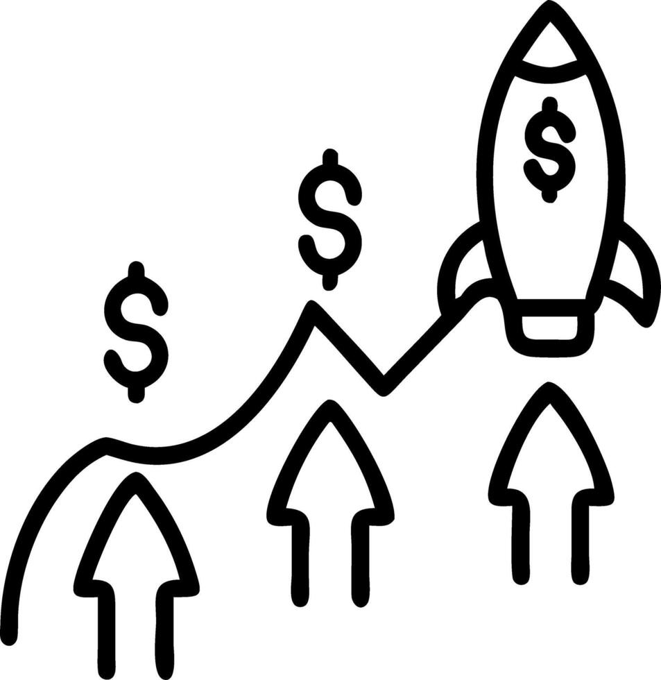 Ascending dollar sign with rocket boosters vector