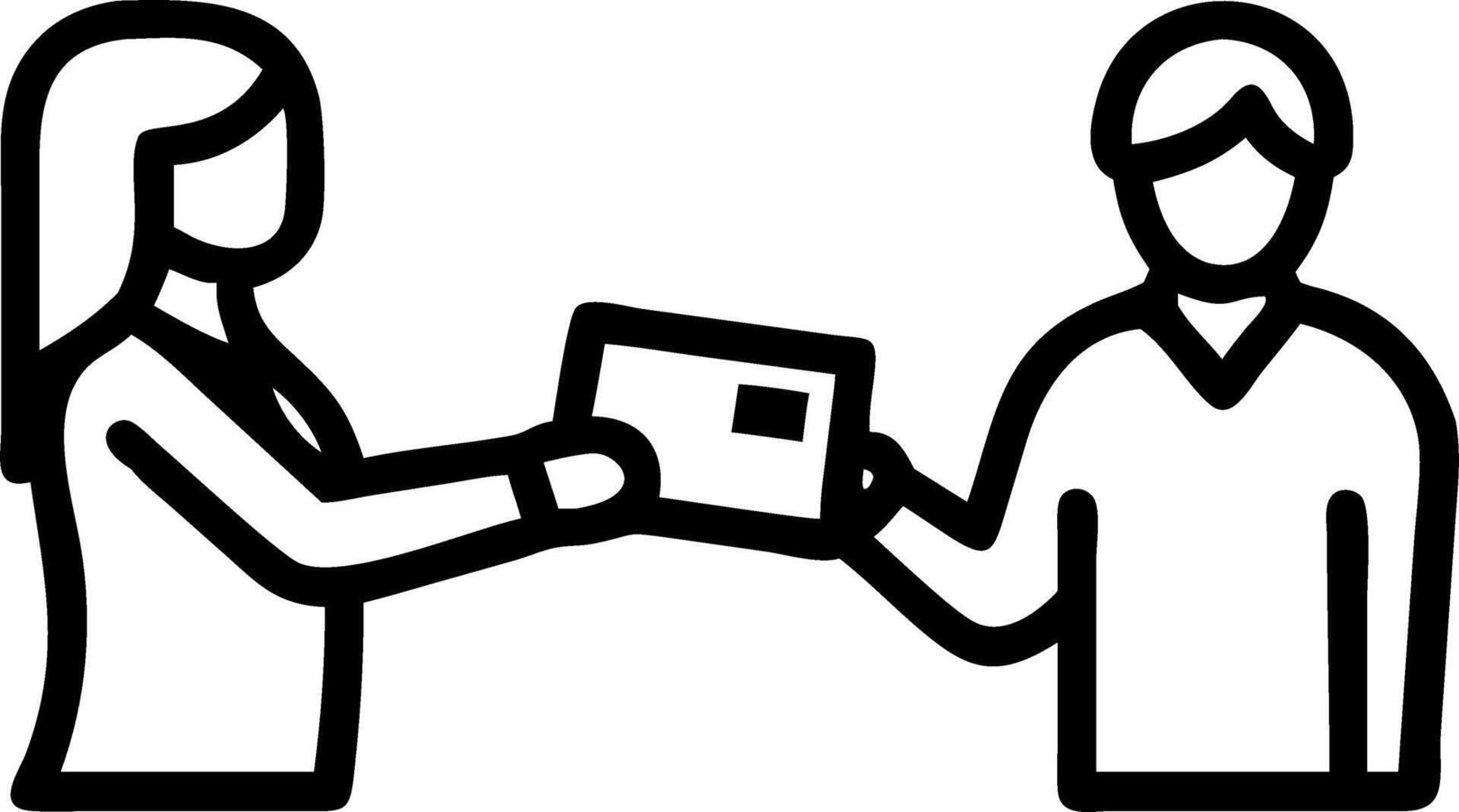 Businesswoman handing a discount card to a colleague in an office vector