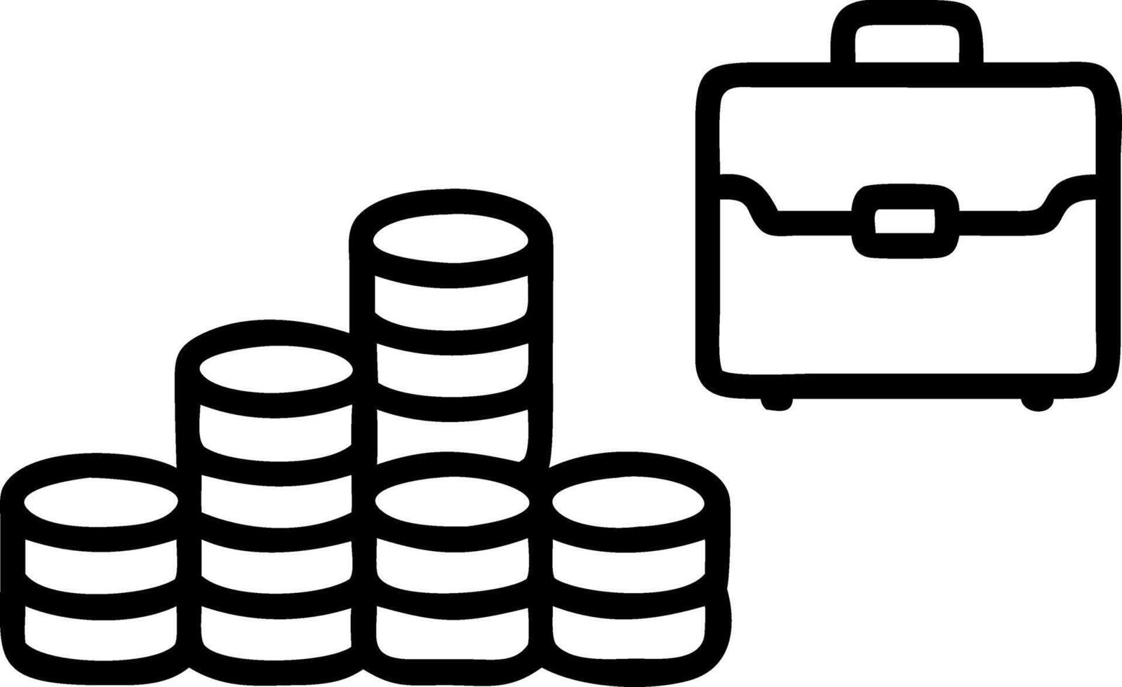 Cartoon style stacks of coins and briefcases arranged in a repeating tile with a plain white background symbolizing wealth and business success vector