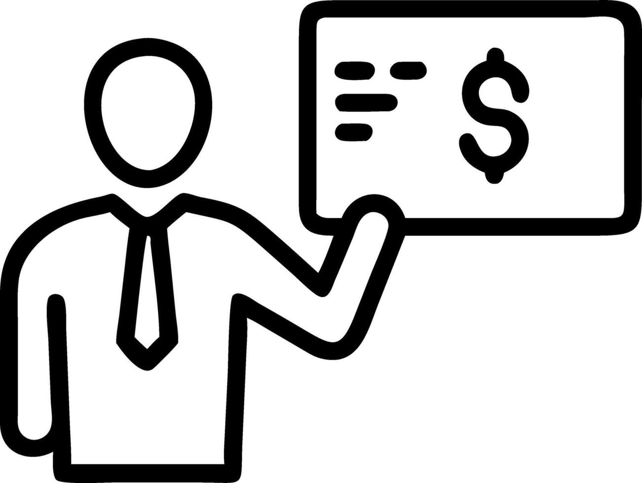 Digital art of a businessman touching a virtual screen with financial icons vector