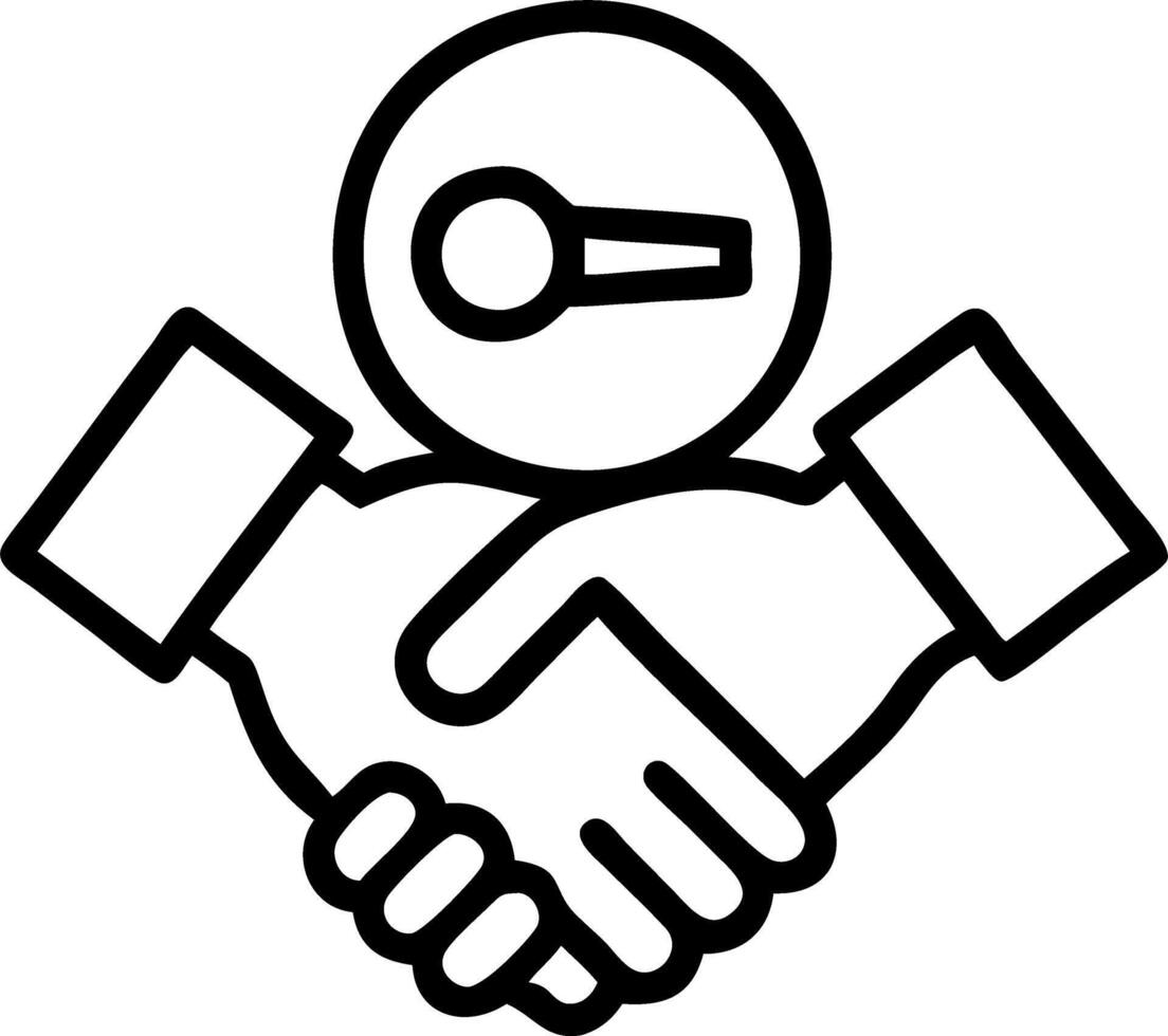 Handshake and magnifying glass floating with white background symbolizing detailed negotiation vector