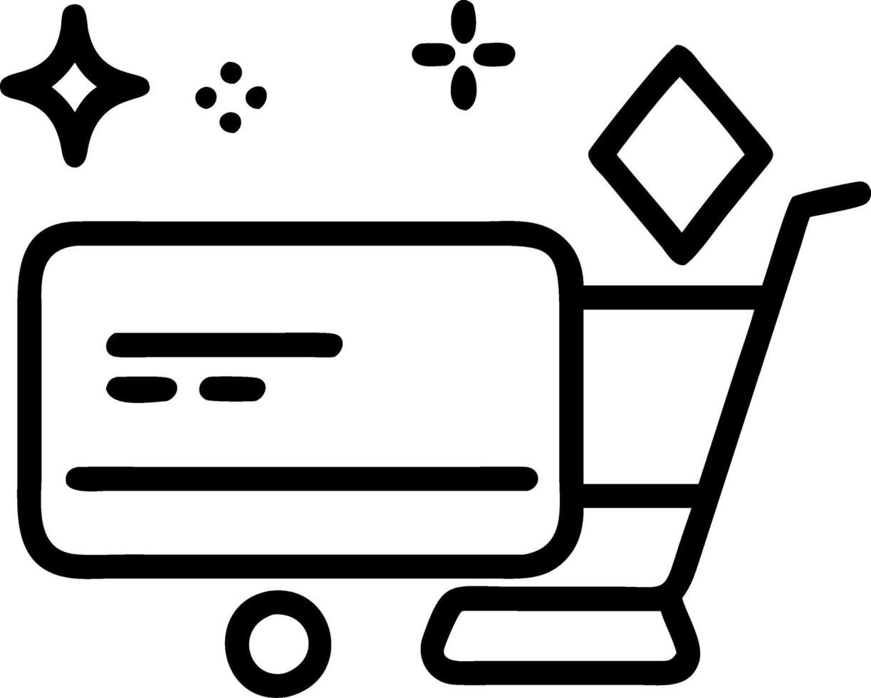 Holographic credit card floating above a glowing shopping cart with copy space vector