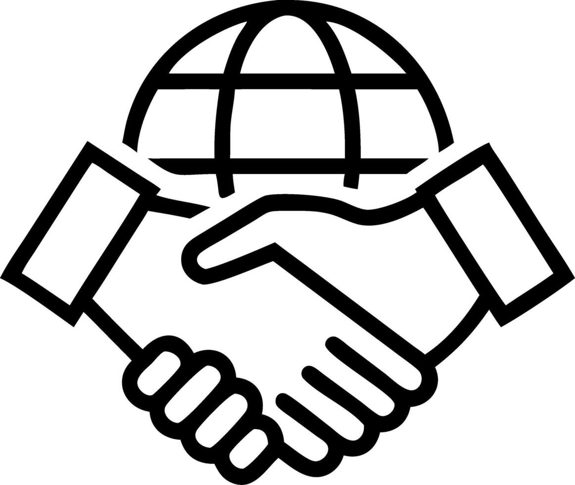 Holographic handshake projected above a glowing globe with copy space vector