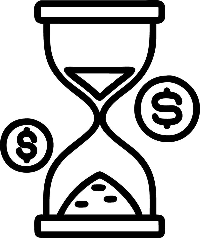 Hourglass filled with falling coins vector