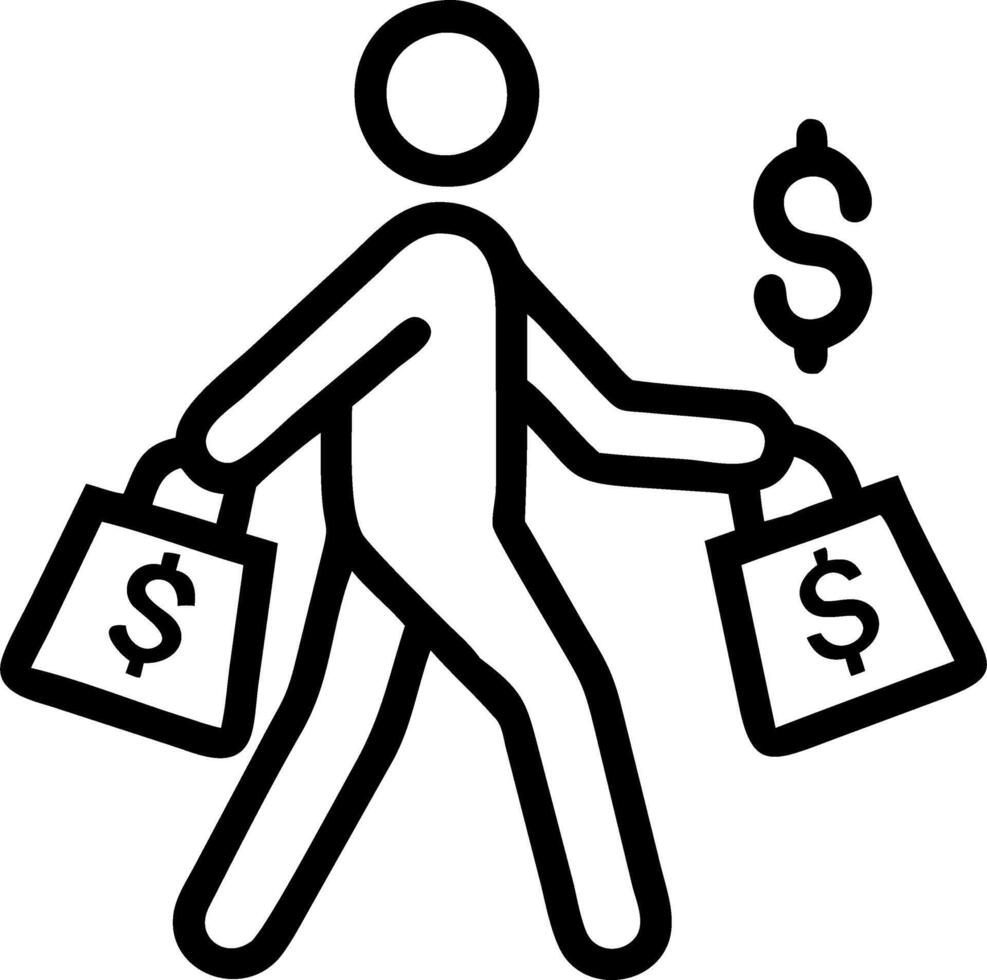 Shopper holding bags with currency symbols in candid street scene vector