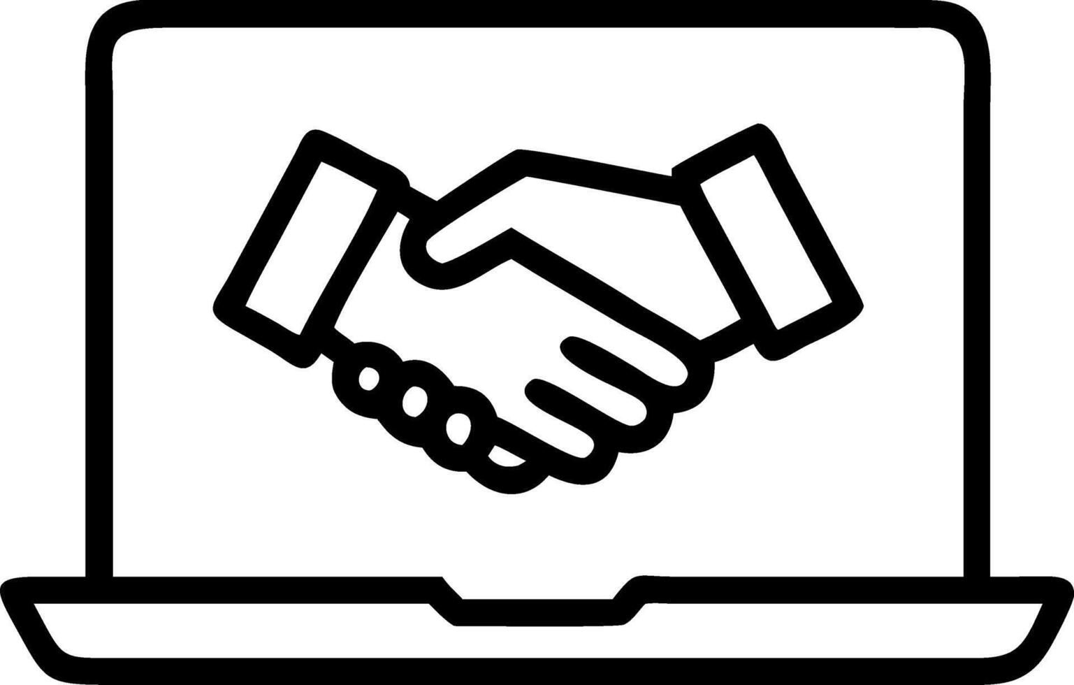 icon of a handshake coming out of a laptop screen representing online deals vector