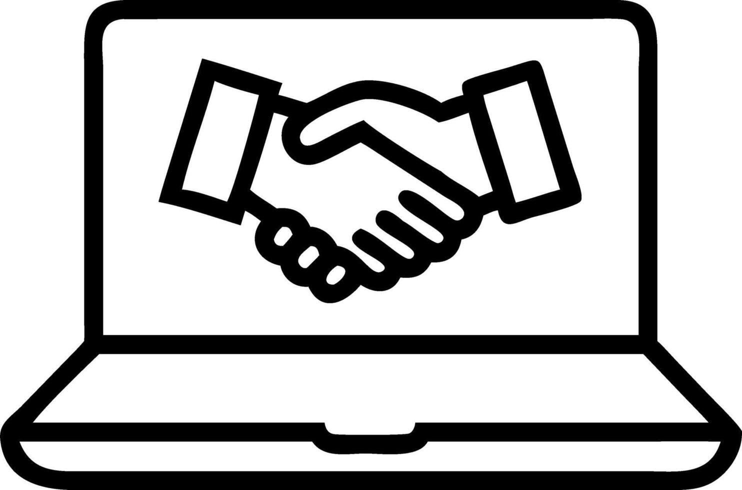 icon of a laptop with a handshake coming out representing online deals vector