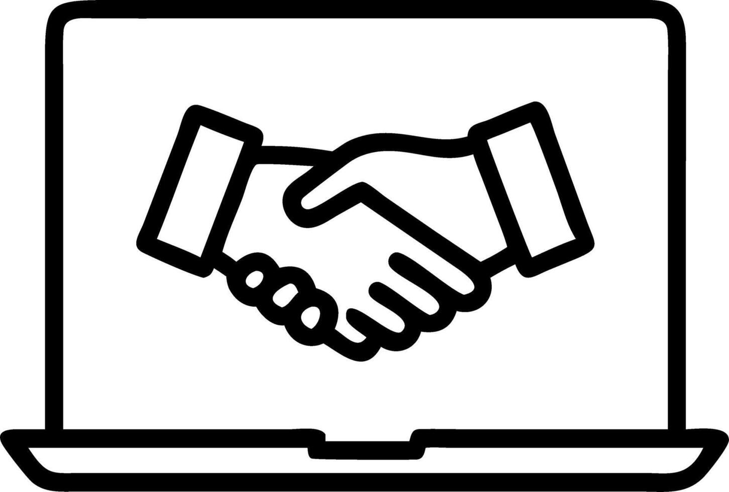 icon of a handshake coming out of a laptop screen representing online deals vector