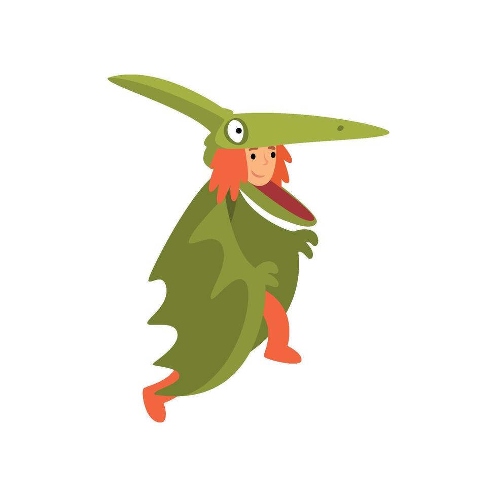 Cute Girl Wearing Funny Dinosaur Costume, Kid Dressed for Carnival or Masquerade Party Illustration vector