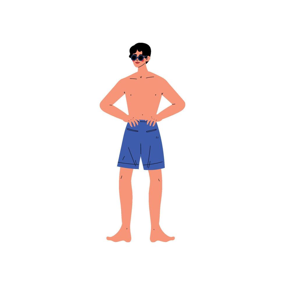 Handsome Young Man in Shorts and Sunglasses Enjoying Summer Vacation Illustration vector