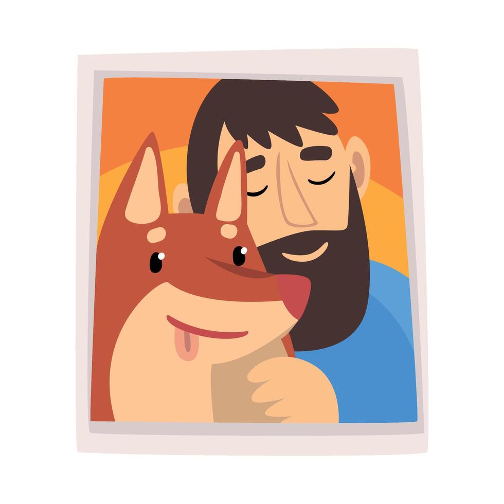 Portrait of Man and His Dog, Photo of Happy Smiling Owner and His Pet Illustration vector