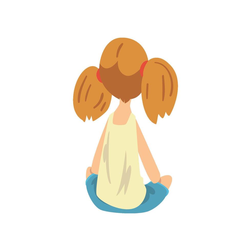 Cute Girl Sitting on Floor, Little Preschool Kid Character, View From Behind Illustration vector