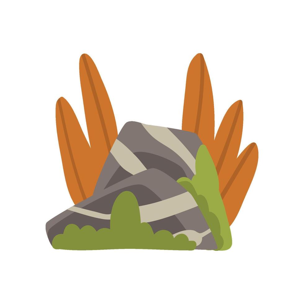 Granite Gray Boulders with Grass, Natural Landscape Design Element Illustration vector